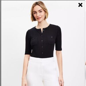 LOFT Pointelle Pocket Cardigan Top